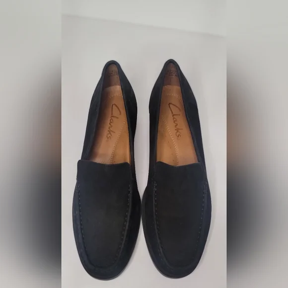 Clark's Suede Leather Loafers Women's Size 10 BNWOB Black Business Casual - Picture 4 of 7